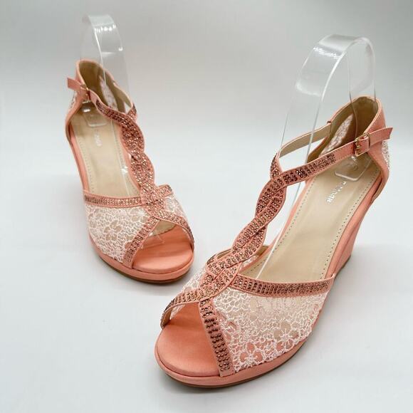 Top Moda Sandal Womens 7.5‎ Pink  Rhinestone Strappy Lace Sandal NEW - Picture 2 of 8